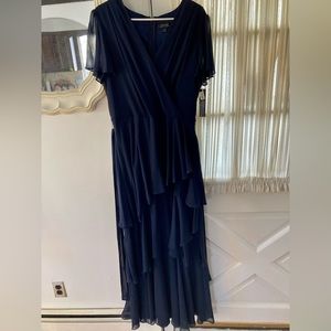 TAHARI Brand new, never worn navy dress. Size 14. Chiffon material.